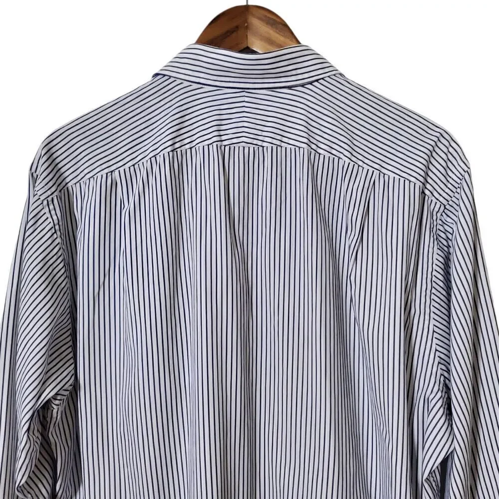 TM Lewin Luxury Regular Fit Two-fold Cotton Shirt 17.5x34 White Striped Oxford